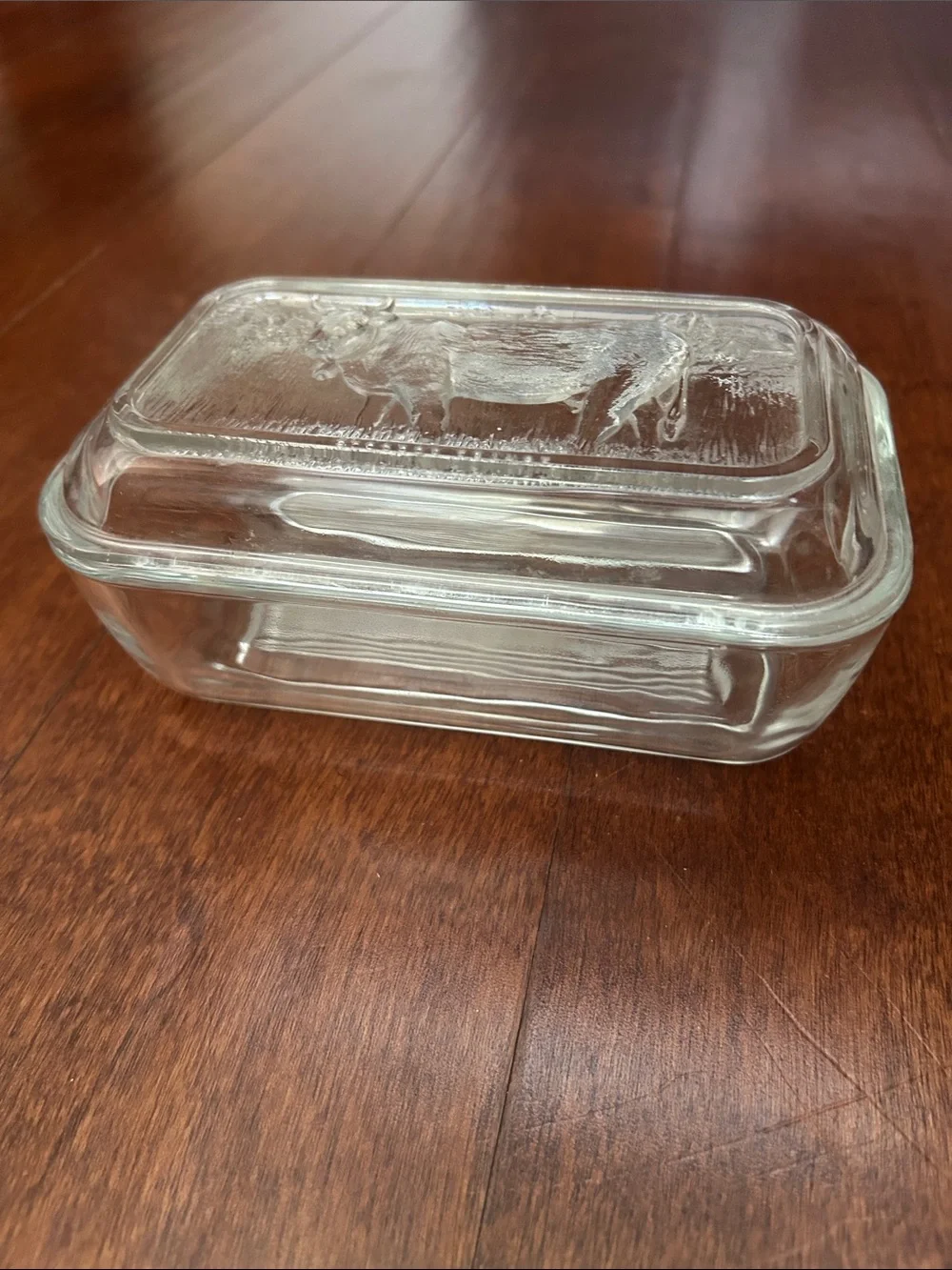 Vintage Arcoroc France Pressed Glass Butter Dish with Embossed Cow Lid